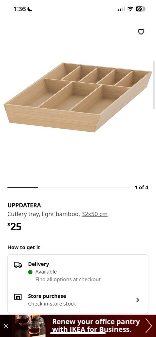 BN ikea bamboo cutlery tray UPPATERA, Furniture & Home Living