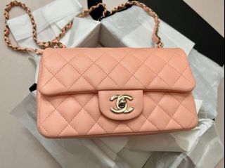 Chanel 22S Cutie! Blue Lambskin Rectangle Mini Classic Flap with Champagne  Gold Hardware. 