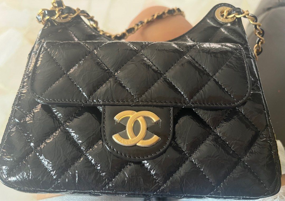 Chanel Small Hobo Bag Black Shiny GHW
