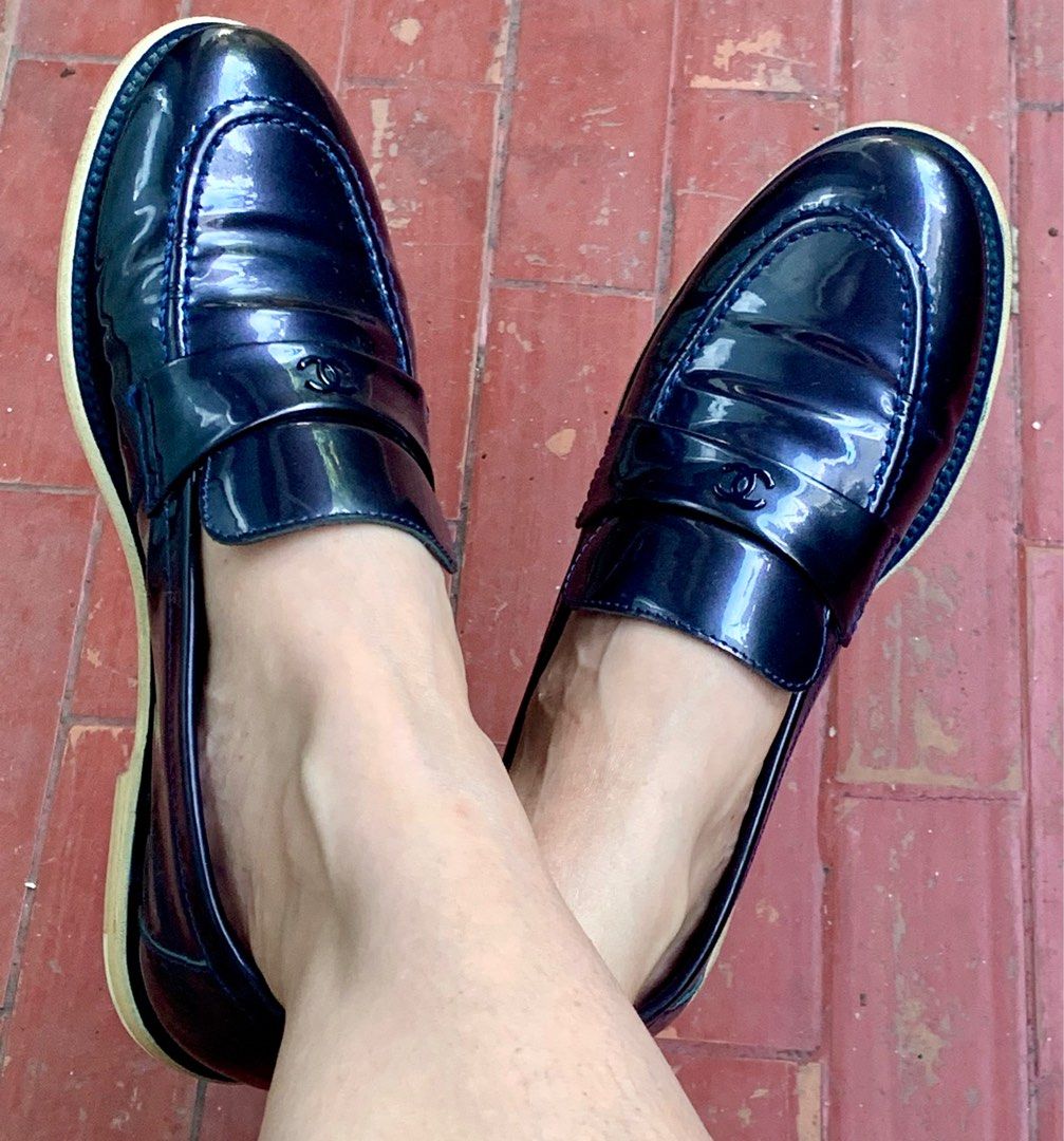 Chanel navy loafers clearance