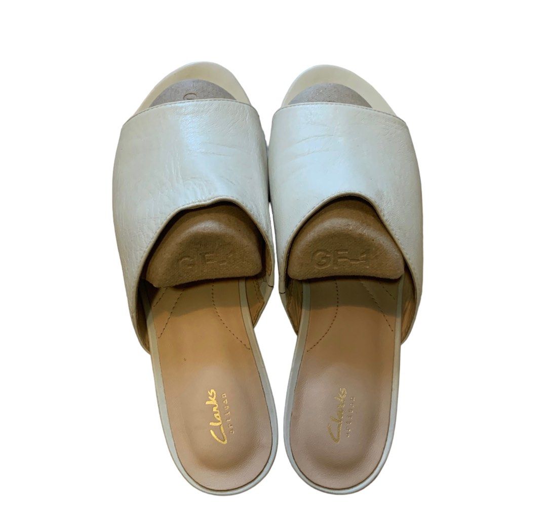 Clarks Artisan White Leather Parram Waltz Low Wedge Slides Sandals 12
