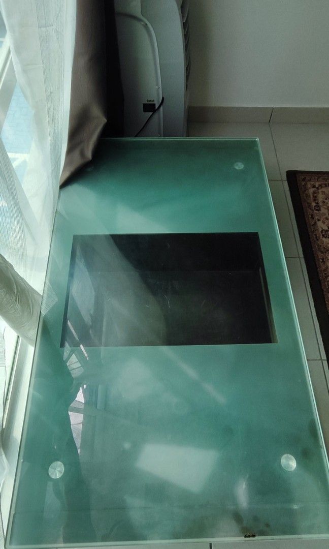 Coffee Table (Category: Tables & Sets) located in Puchong. Submitted by babazayn (Listing ID 1238090597, Image 2). Description: Coffee table Glass top Heavy Condition 70/100 see picture (slightly bend and scrath).