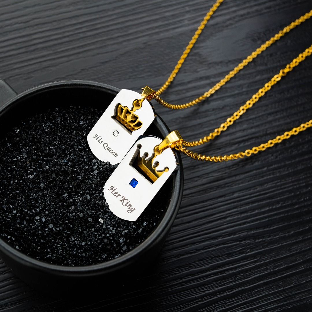 Personalized Couple Set King Queen Crown Tag Stainless Steel Men