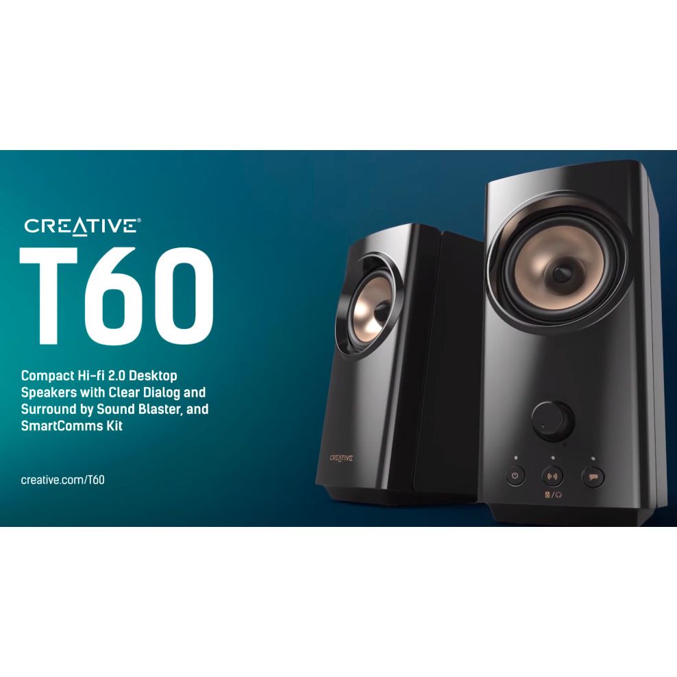 CREATIVE T60 2.0 Compact HiFi Desktop Speakers with Clear Dialog and