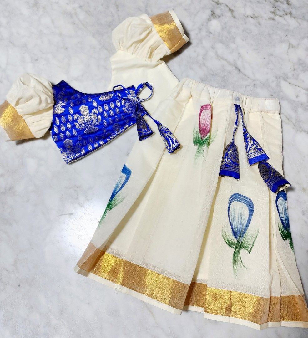 Nakshatra Kids Onam Dress for Kids- Green raw cotta with banarasi top with  full skirt Onam pattupavadai — Festivals | by Nakshatrakids | Medium