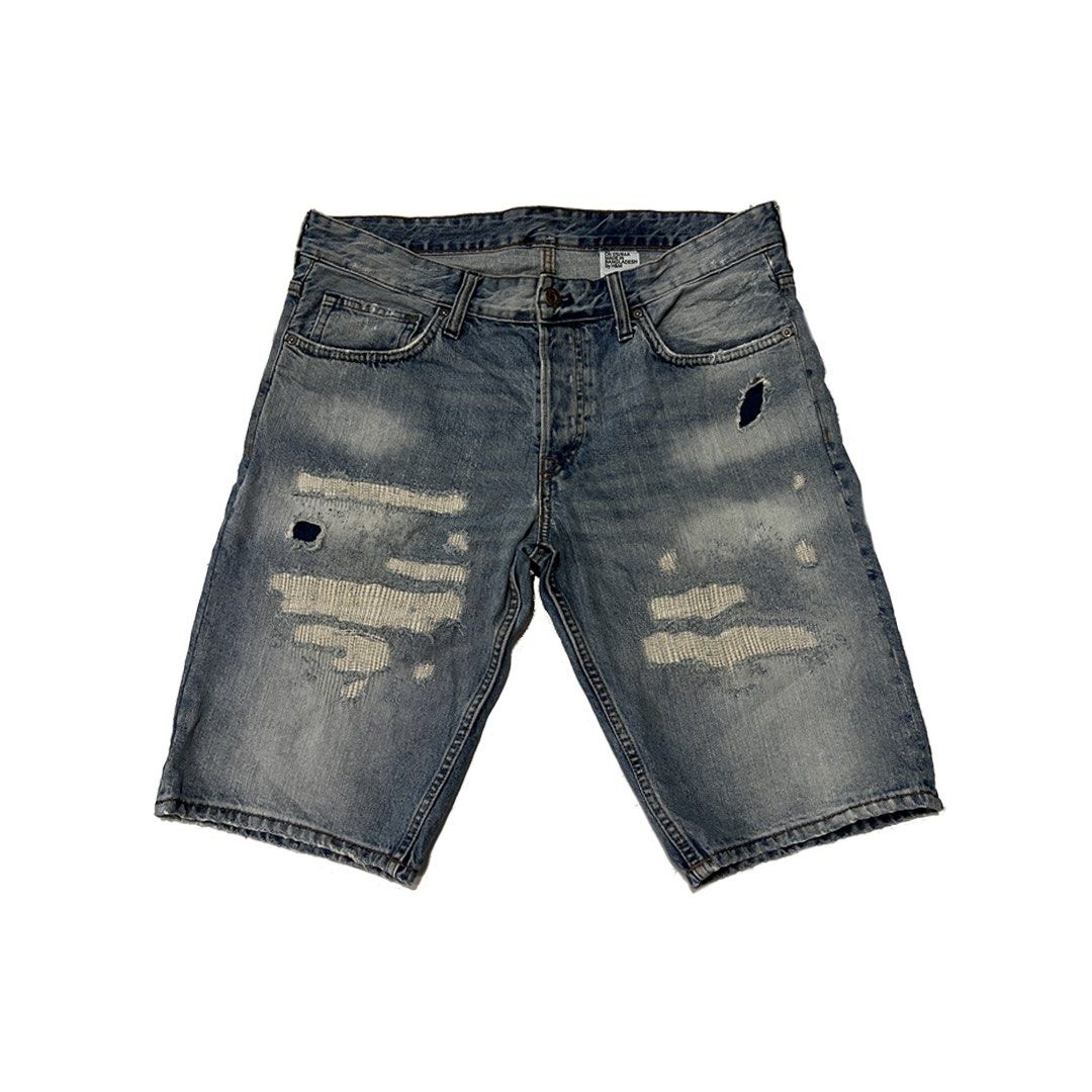 Mens black distressed denim shorts top