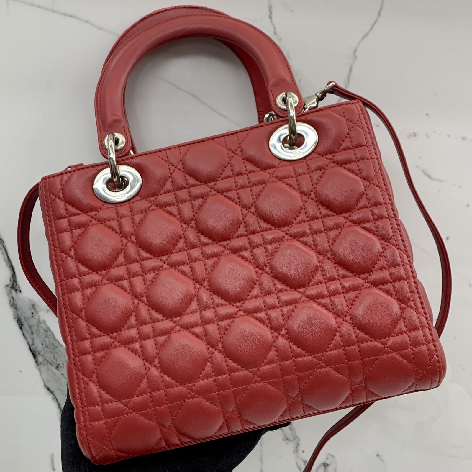 DIOR RED LADY MEDIUM 2WAY ZIP SHOULDER BAG 237017141 WE Luxury