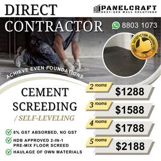 Direct Contractor Cement Screeding & Self Levelling HDB BTO Cements Floor Vinyl Screed leveling Vinly Floors Contractors