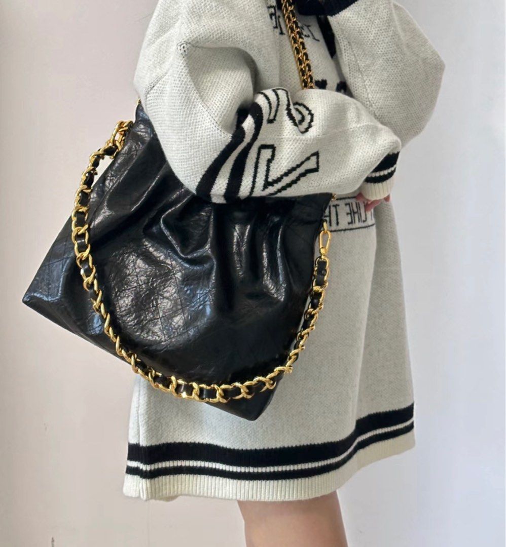 Duo Double Chain Hobo Bag - Black, Women's Fashion, Bags & Wallets ...