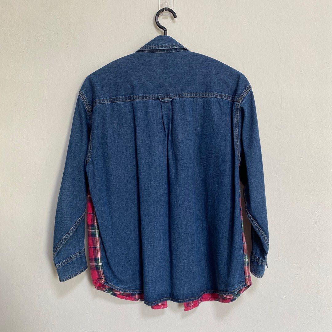 Flannel Denim Shirt/Jacket, Women's Fashion, Tops, Longsleeves on Carousell