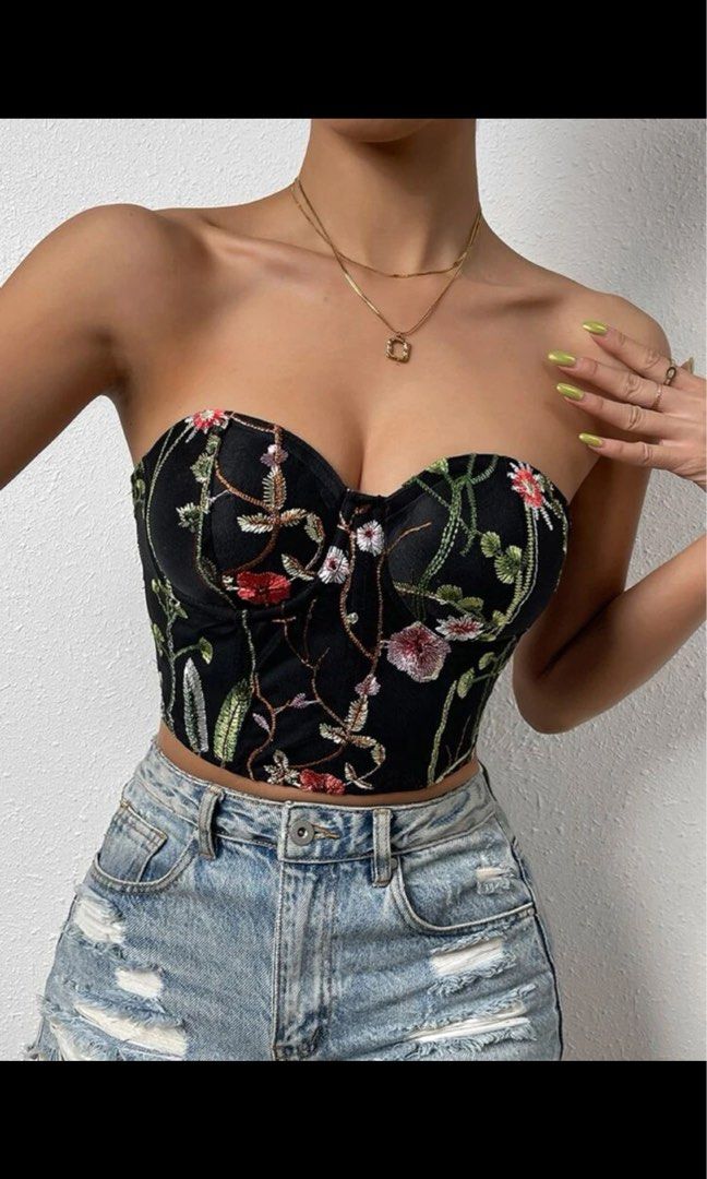 Floral corset tube top, Women's Fashion, Tops, Sleeveless on Carousell