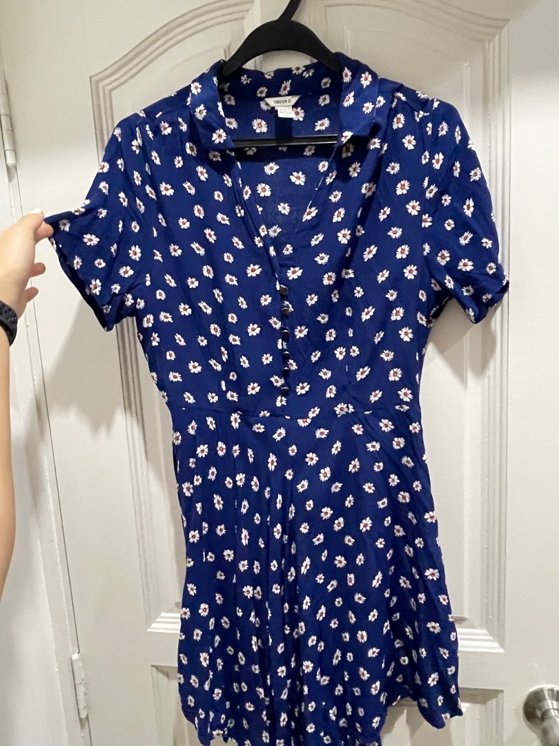 forever 21 blue daisy dress Blue and Yellow Daisy Floral Tea Length Dress – Ohmollydress main image 1
