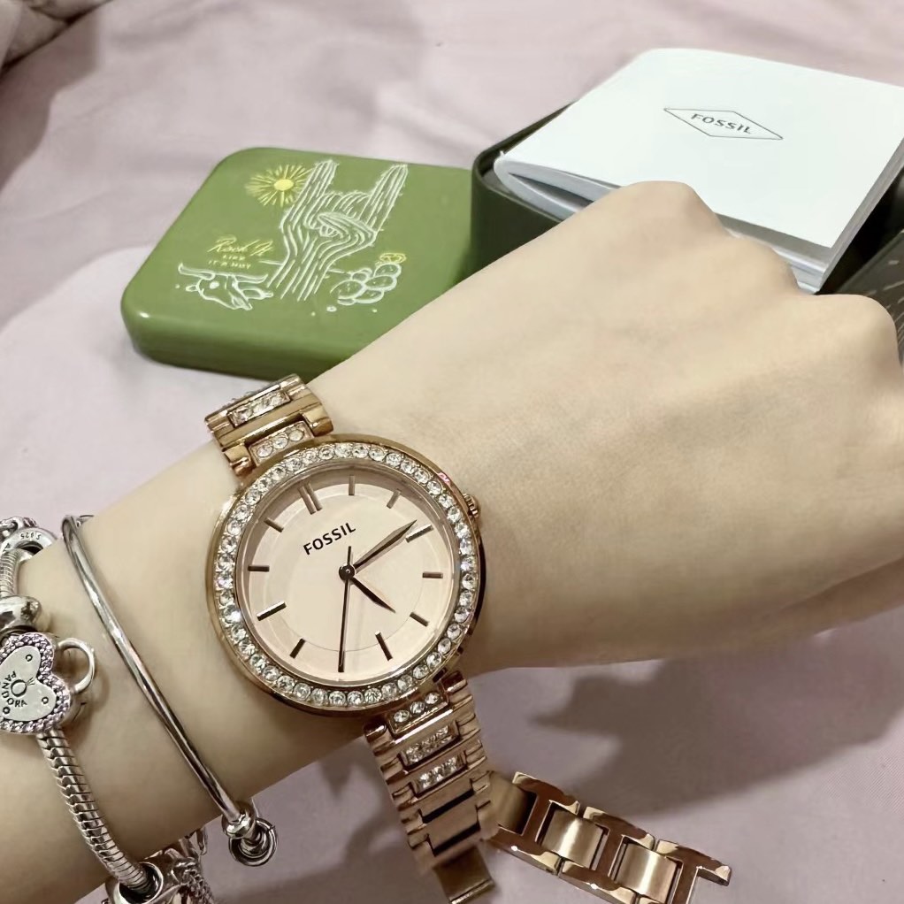 Fossil rose gold watch with new arrivals diamonds