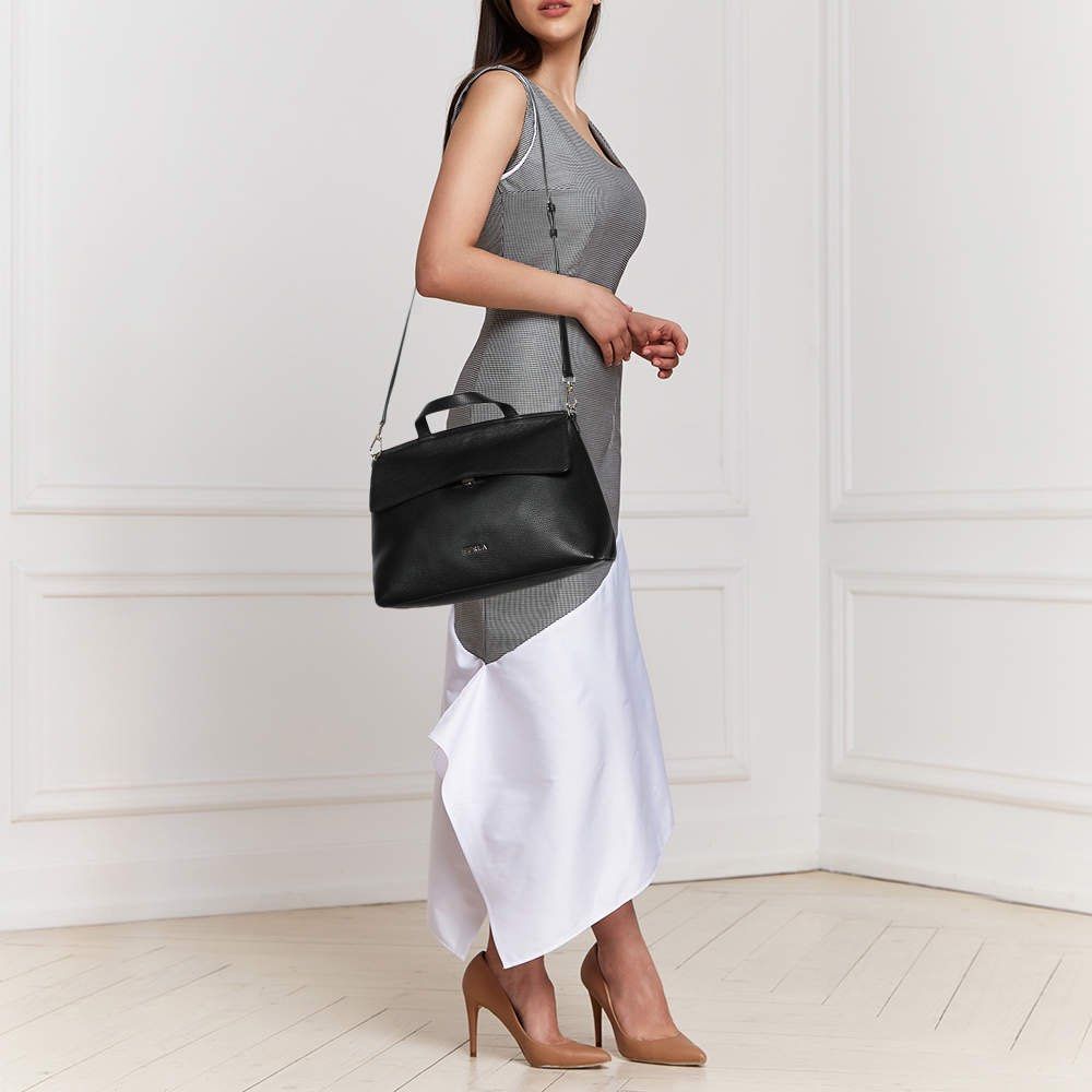 Furla Black Leather Top Handle Bag sling crossbody Luxury Bags