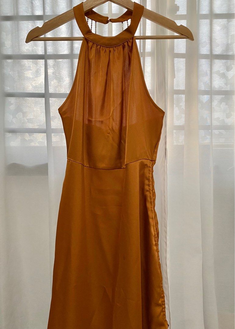Gold high slit dress on sale