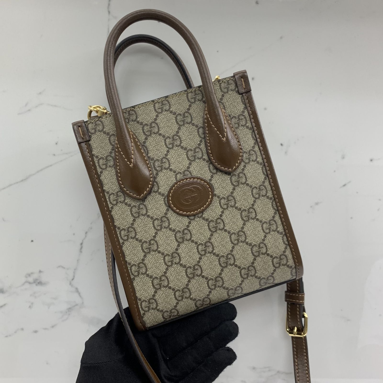 Shop GUCCI GG Supreme Mini tote bag with Interlocking G (671623 UULBT 9683,  671623 2KQGT 8375, 671623 K9GSN 4075, 671623 92TCG 8563, 699406 UKMDG 2570,  699406 FAAWA 9782) by WaterIsland84