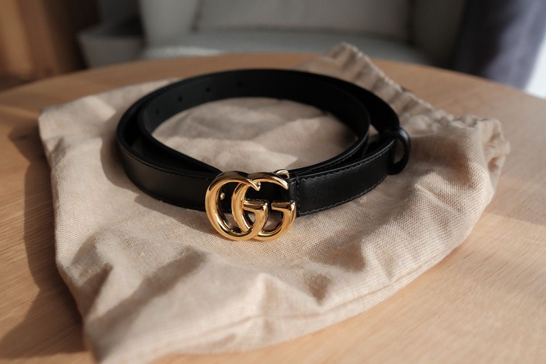 Leather belt with double g buckle silver sale