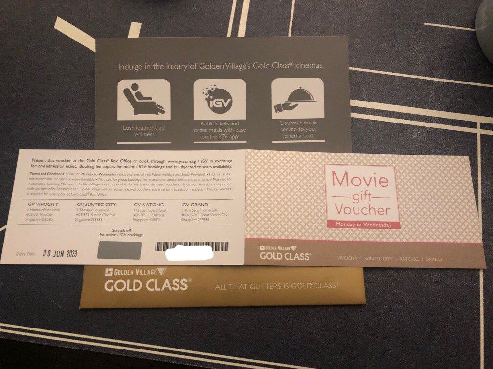GV Gold Class Tickets x 2, Tickets & Vouchers, Vouchers on Carousell