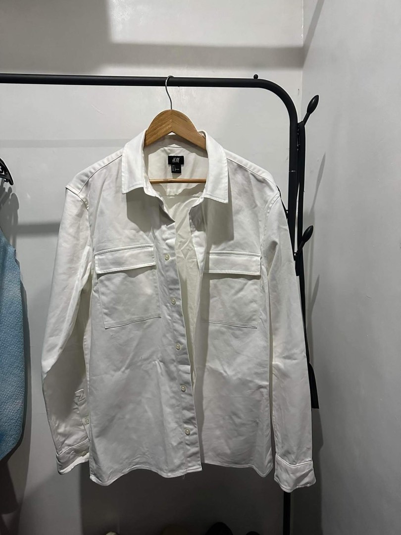 H&M white overshirt on Carousell