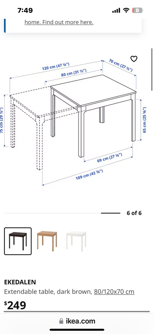 Ekedalen table hot sale dimensions