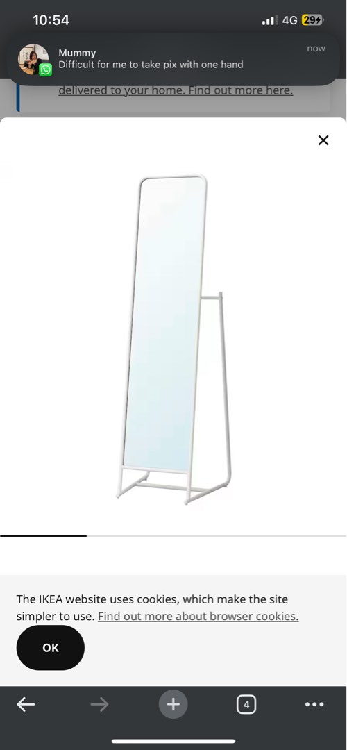 Ikea Standing Mirror Sengkang area, Furniture & Home Living, Home Decor