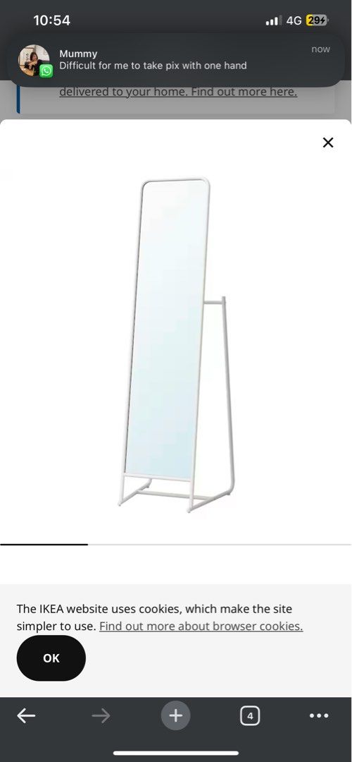 Ikea Standing Mirror Sengkang area, Furniture & Home Living, Home Decor