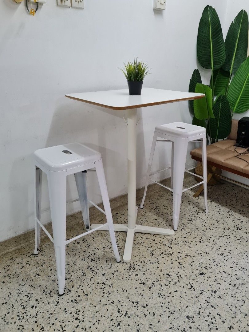 IKEA STENSELE HIGH / BAR TABLE with 2 tolix STOOL, Furniture & Home