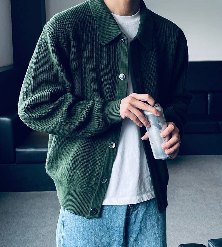 Green cardigan outfit top men