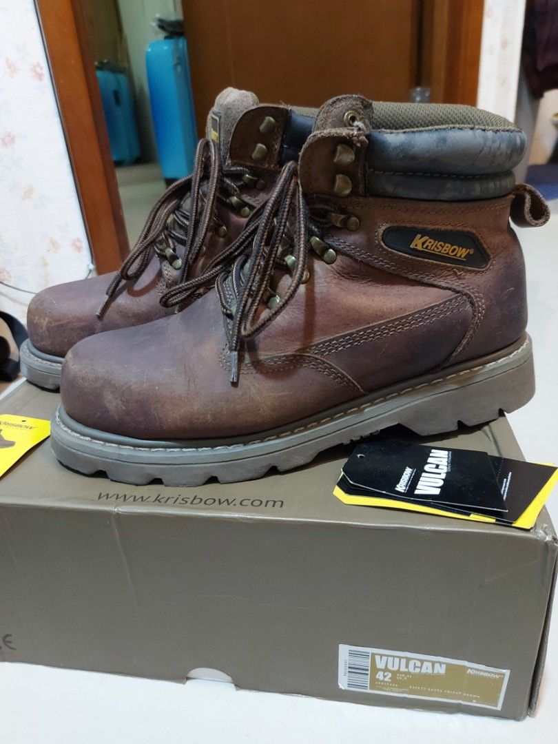 Krisbow safety shoes/boot vulcan kulit asli, Fesyen Pria, Sepatu
