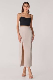 Lovet CHRISLEY COLUMN SLIT MAXI SKIRT (OAT) in XXS