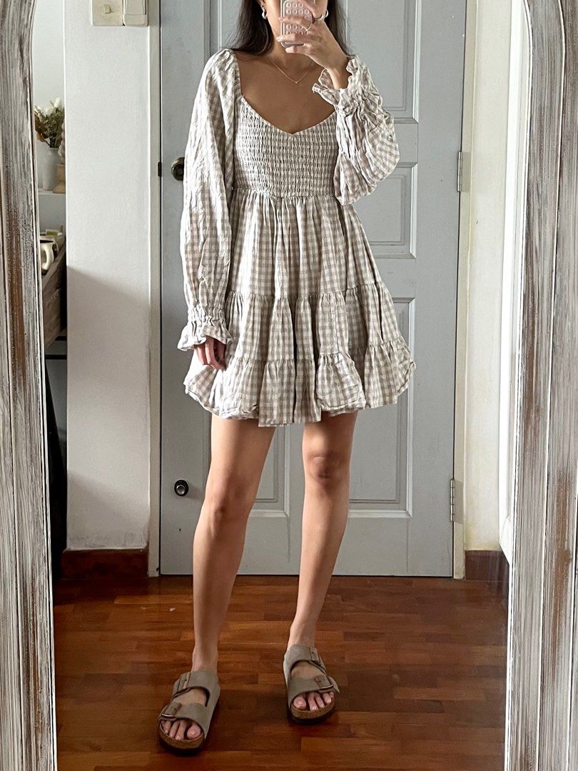 Tan on sale gingham dress