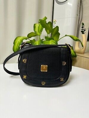 100% Authentic MCM Black Leather Flap 2way Hand and Shoulder Bag