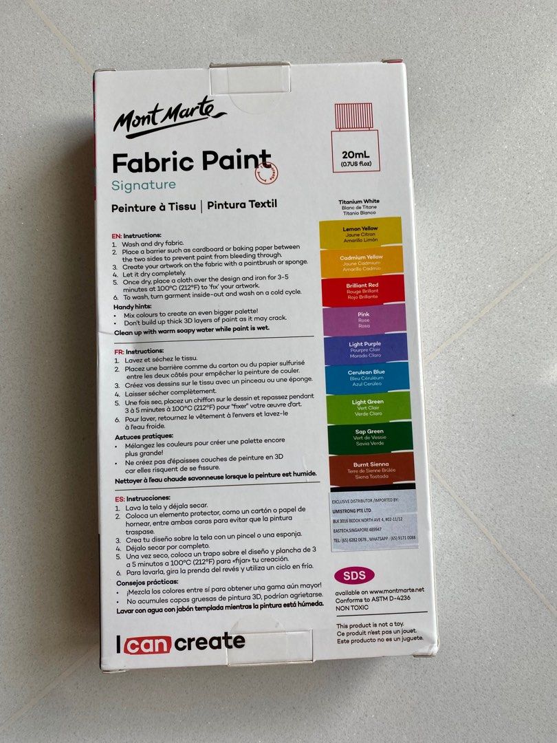 Mont Marte Fabric Paint, Hobbies & Toys, Stationery & Craft, Craft