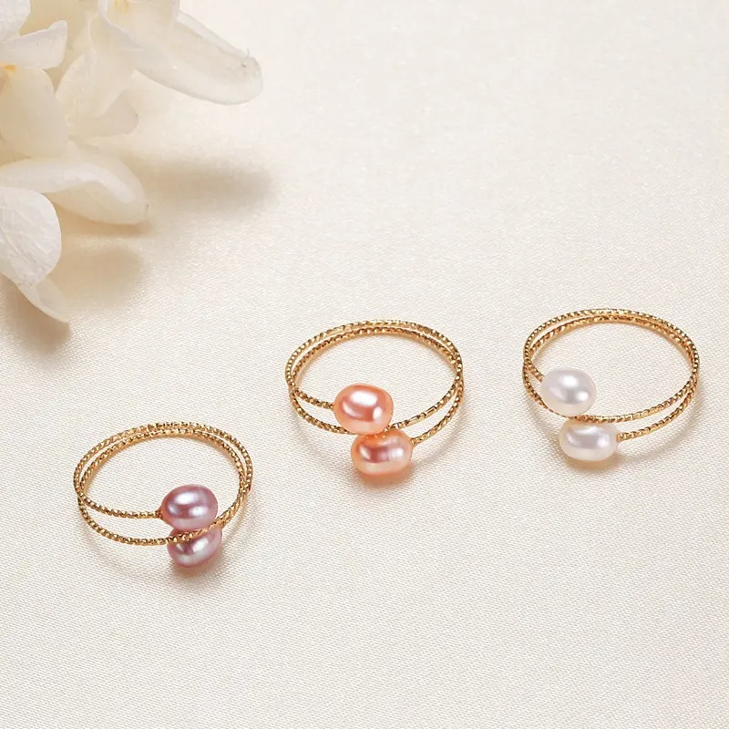 Natural freshwater pearl rings adjustable rice pearl ring 14k Gold