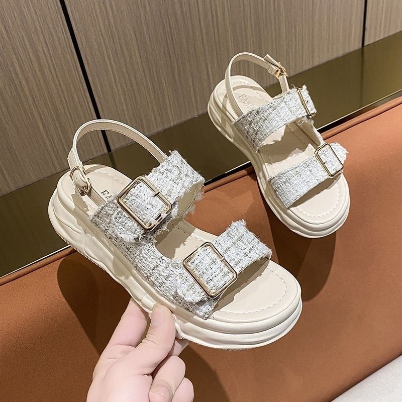 NLF91 sandal wedges tali fashion wanita import variasi beige