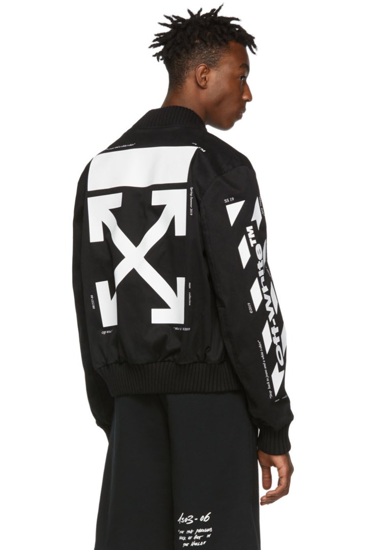 Off White Black Diag Varsity Bomber Jacket Men s Fashion Coats