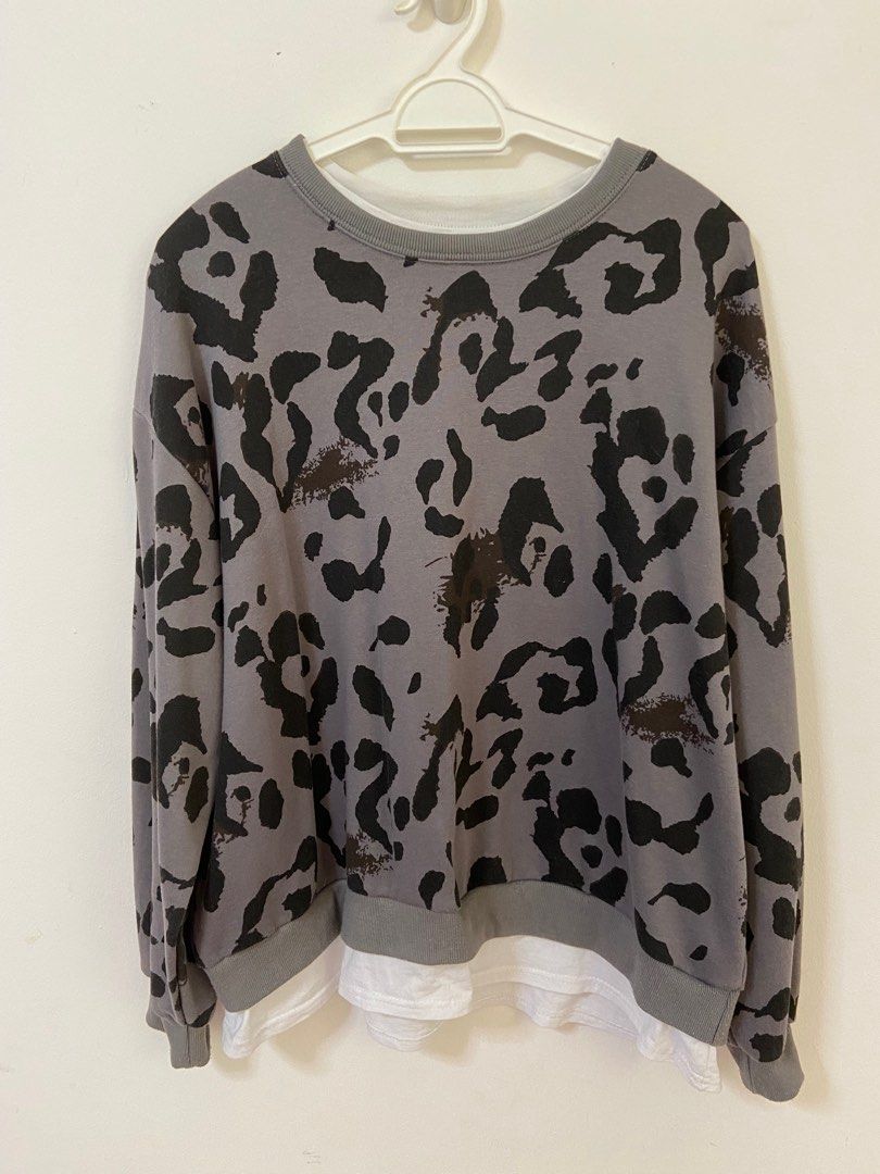Oversized Leopard print sweatshirt longsleeve hoodie Men s