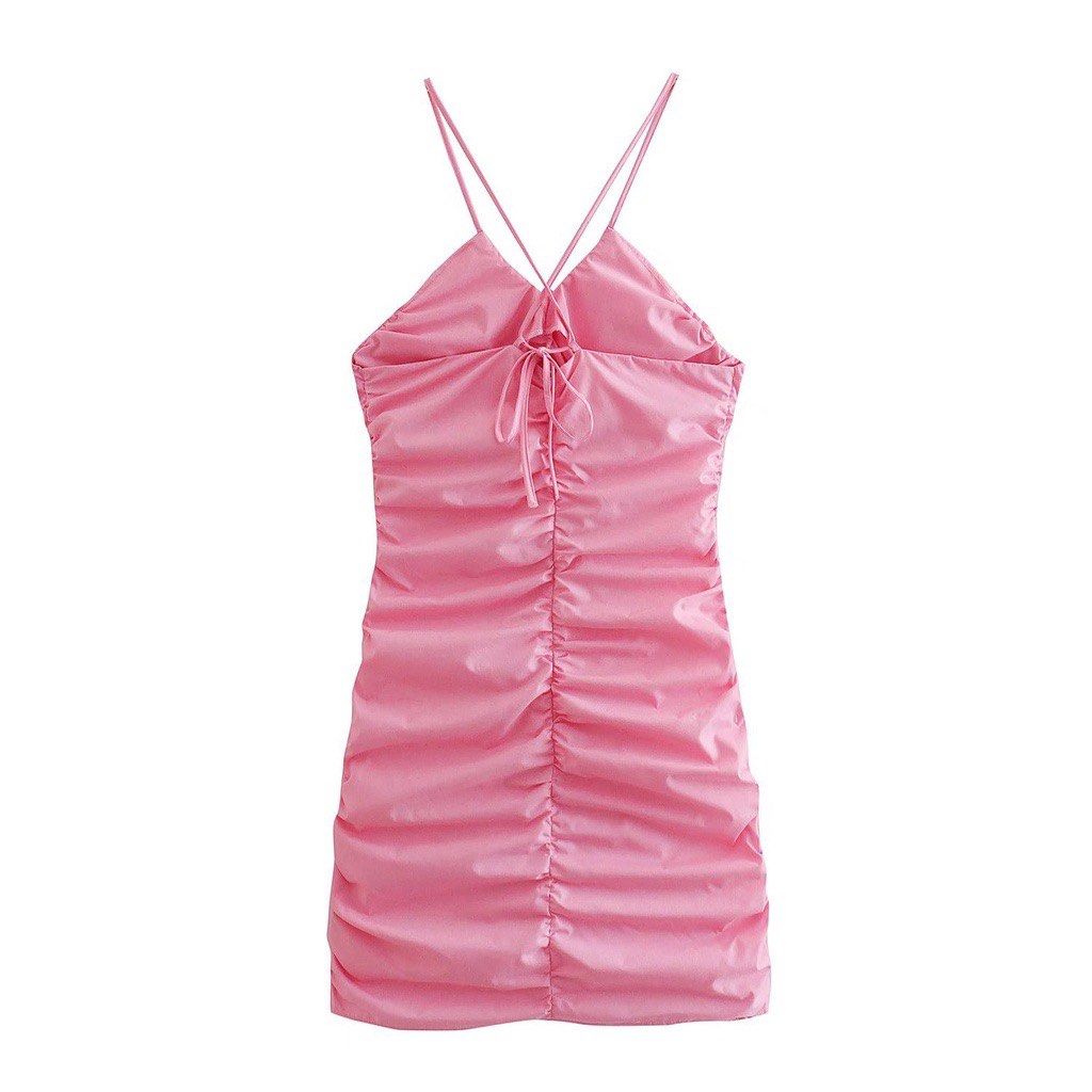 Pink Halter Ruched Mini Dress Women s Fashion Dresses Sets