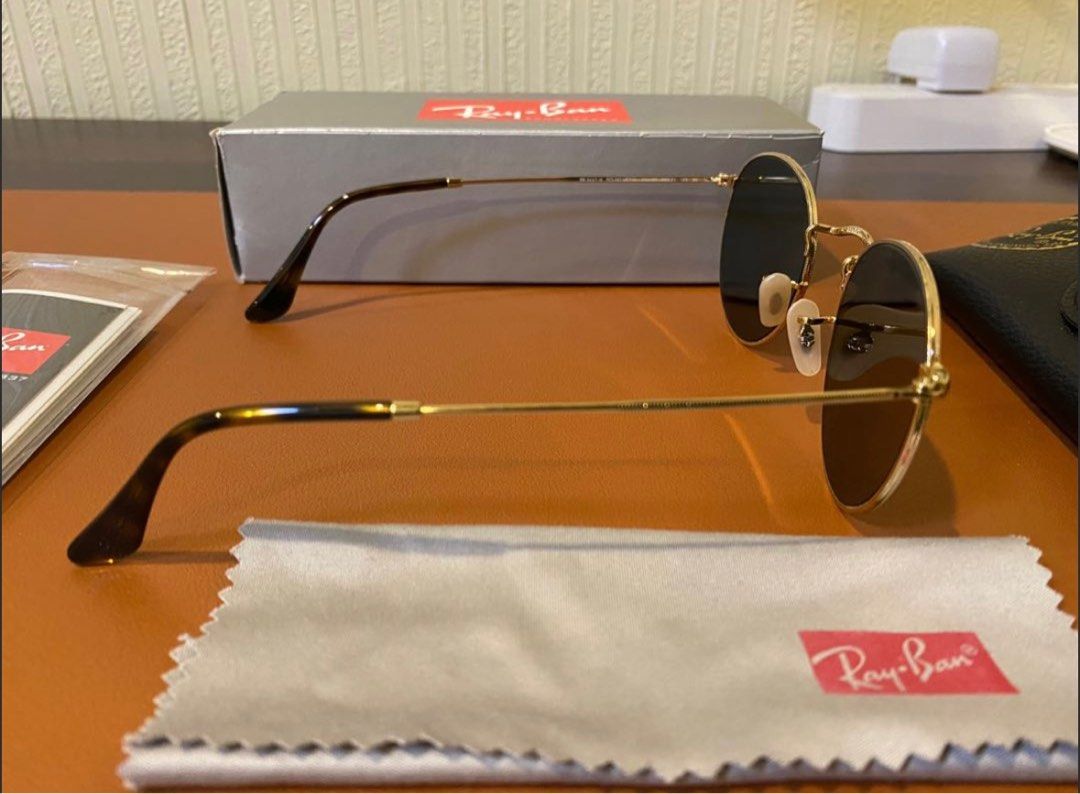 Ray-Ban RB3447 Round Flash Lenses 50 Brown & Gold Sunglasses