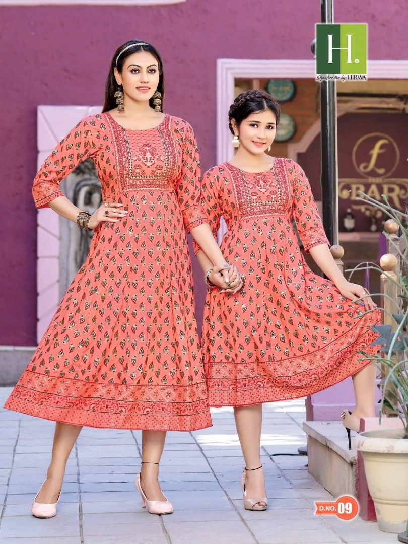 Rayon Anarkali Kurti Mother Daughter Combo Dress