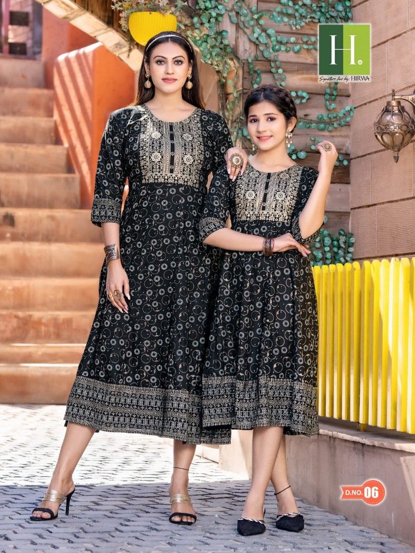 Rayon Anarkali Kurti Mother Daughter Combo Dress
