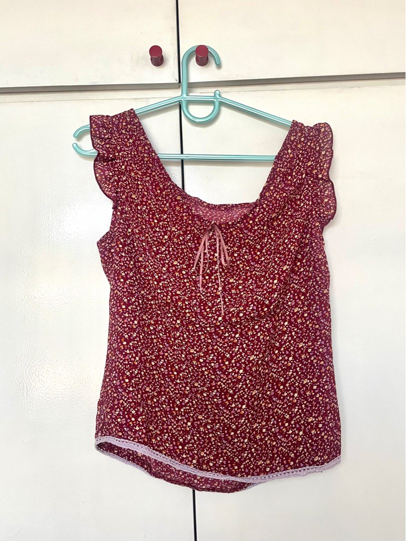 Red Floral Parisian Dainty Top on Carousell