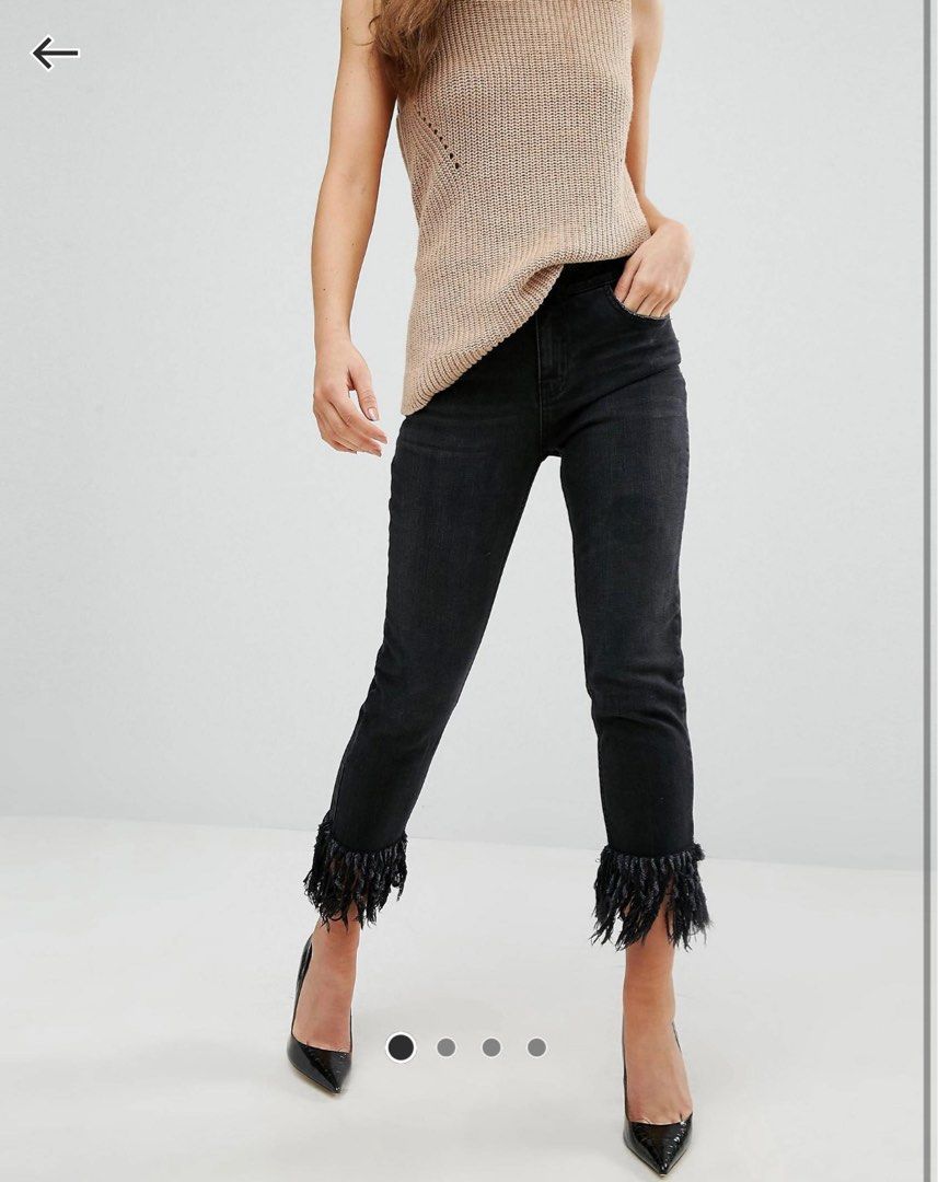 River Island Cropped Frayed Hem Washed Black Jeans Women s
