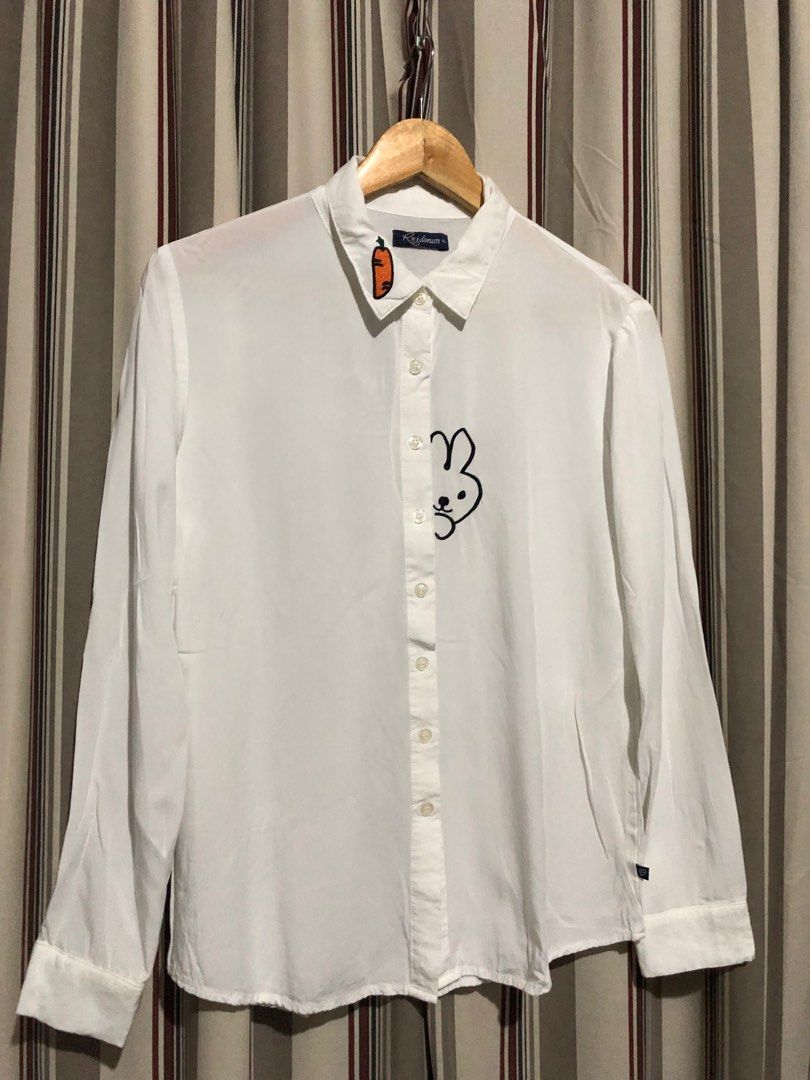 RRJ Denim White Buttondown Longsleeves with Embroid Women s