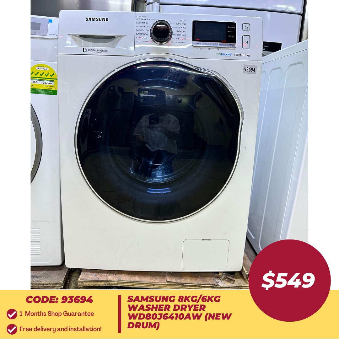 Samsung 8kg/6kg Washer Dryer WD80J6410AW NEW DRUM (93694), TV & Home