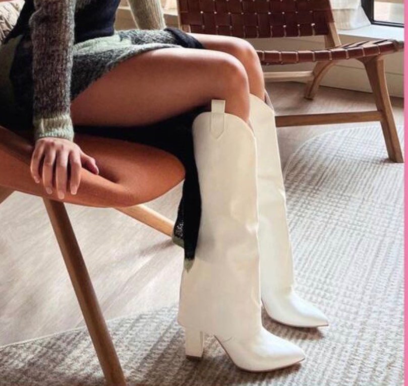 White boots hotsell chunky heel