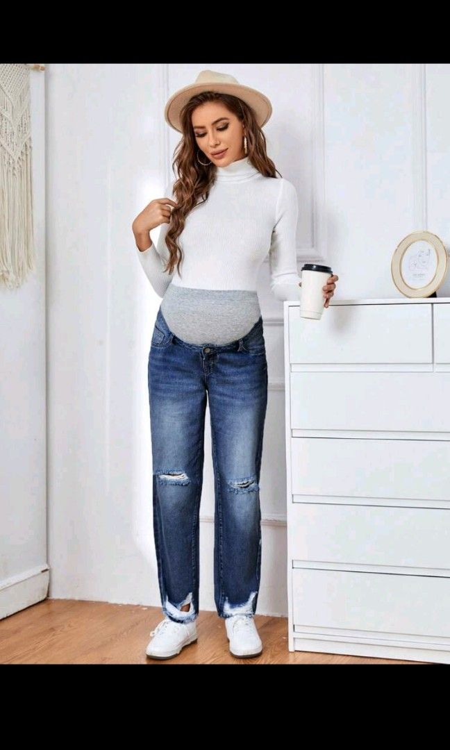 SHEIN Maternity Wideband Waist Straight Leg Jeans