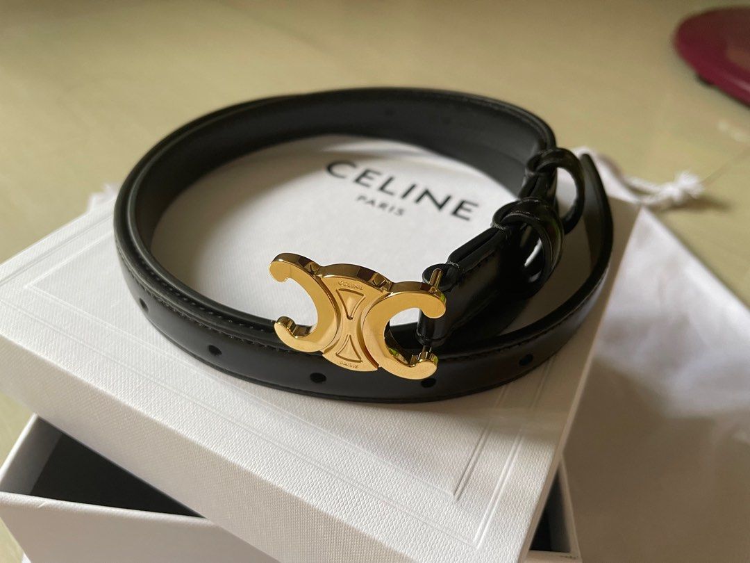 Celine Medium Triomphe Belt in Smooth Calfskin Black Leather