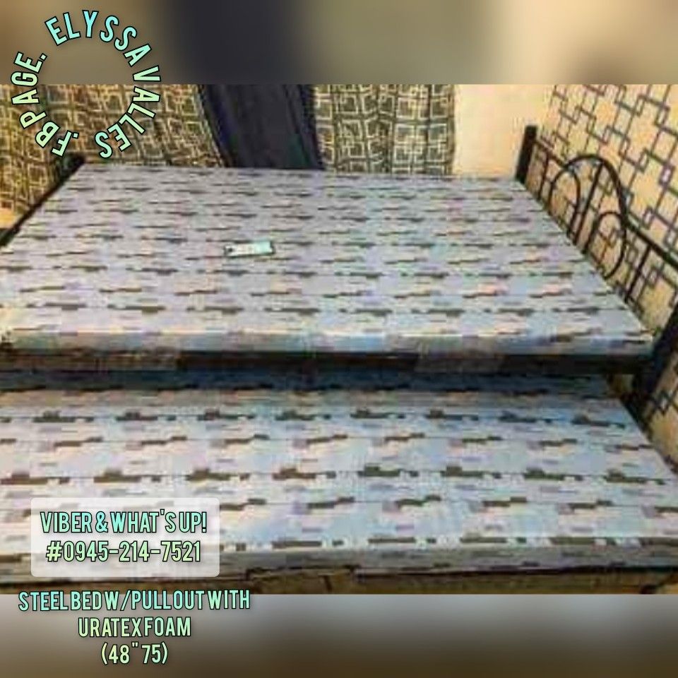 Steel bed double size with pull out with uratex foam on Carousell