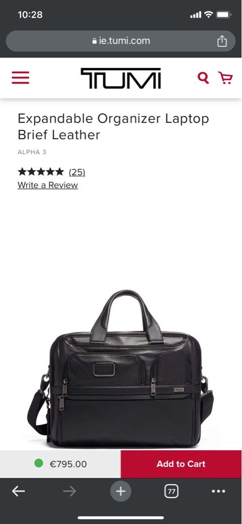 TUMI Expandable Organizer Laptop Brief Leather ALPHA 3, 名牌, 手袋及銀包